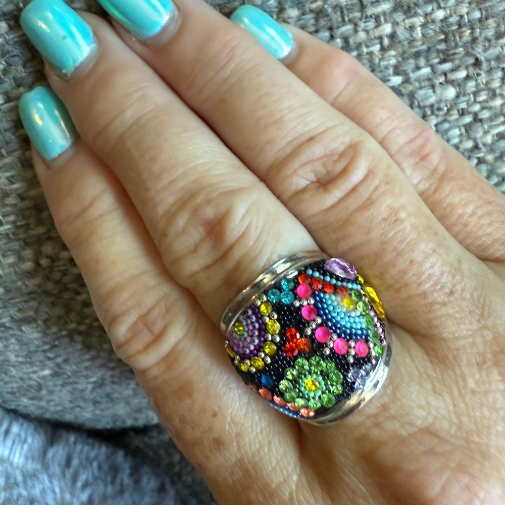Colorful Sparkling Mosaico Crystal Ring Sterling Silver NWOT - Picture 2 of 10